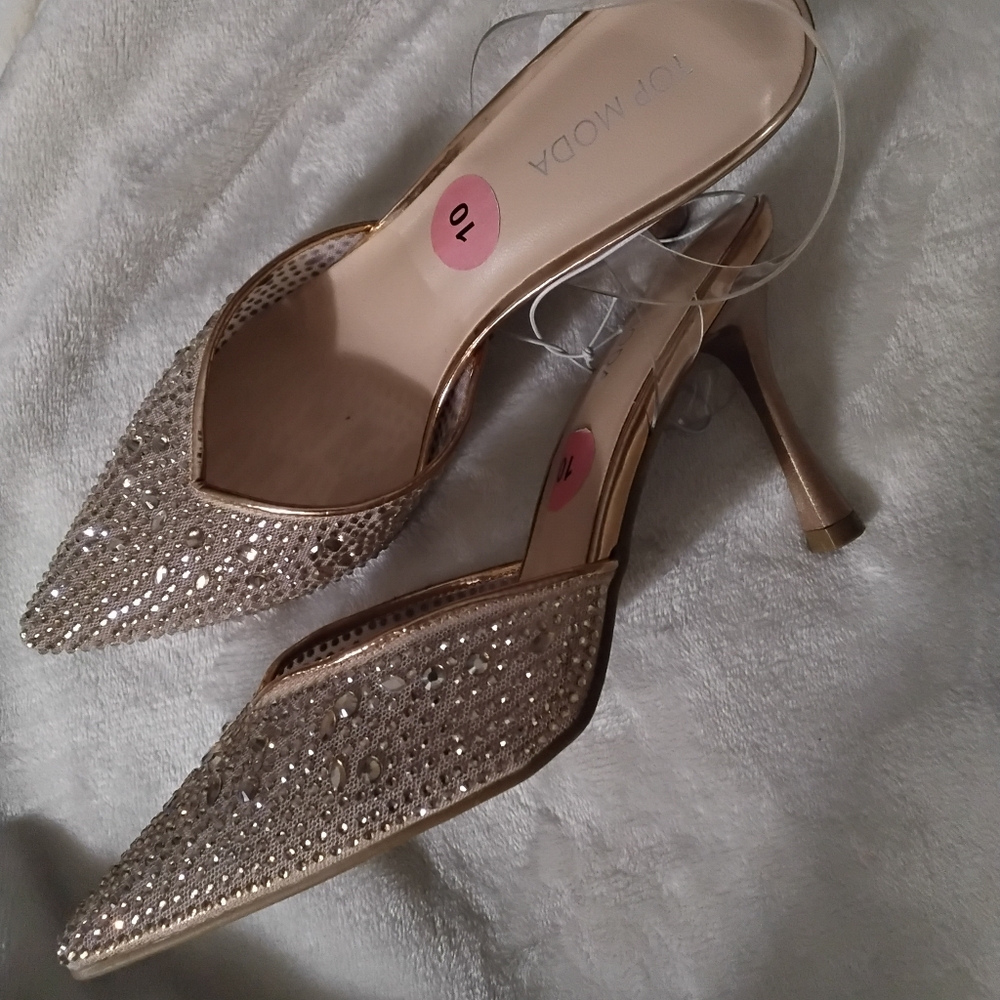 💖❤️Top Moda Women's Gold Embellished 4" Heels - Clear Plastic - Size 10 ❤️‍🩹🩷 - Picture 3 of 7